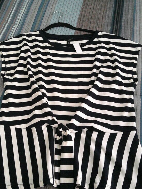 Talbots Tops - Talbots black and white striped front tie  designer top NEW Size XL